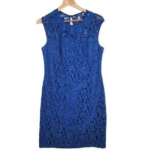 Adrianna Papell Blue Lace Midi Dress